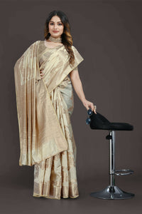Thumbnail for Off White Pure Raw Silk Zari Woven Saree with Unstitched Blouse Piece - Alisha - Distacart