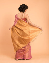 Thumbnail for Suta Pink Golden Solid Woven Design Zari Saree - Distacart