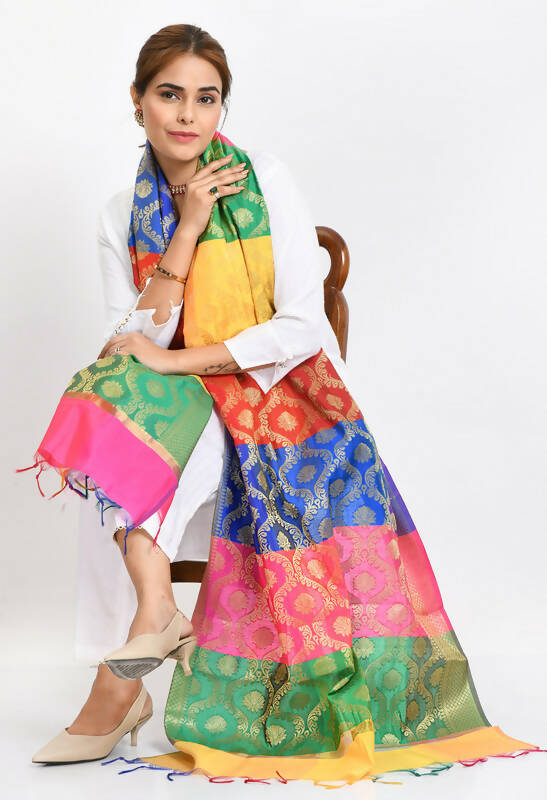 Mominos Fashion Moeza Banarsi Silk Floral Woven Design Multi Dupatta For Women - Distacart