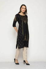 Thumbnail for Maai Rayon Hand Printed Kurta Black - Distacart
