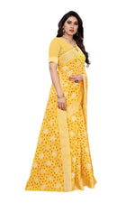 Thumbnail for Vamika Yellow Linen Zari Border Saree