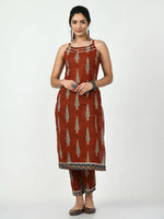 Thumbnail for Myshka Women's Rust Printed Kurta With Trouser - Distacart