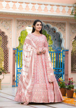 Thumbnail for Functional Designer Off White-Light Pink Dola Silk Anarkali suit with Dupatta - Ramya - Distacart