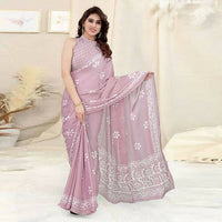 Thumbnail for Women's Partywear Designer Pink Chinon Shiffon Fancy Saree - Dyuti - Distacart