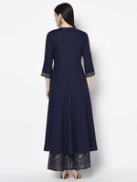 Thumbnail for Aniyah Rayon Navy Blue Color Block Print Anarkali Palazzo Set (AN-210K)