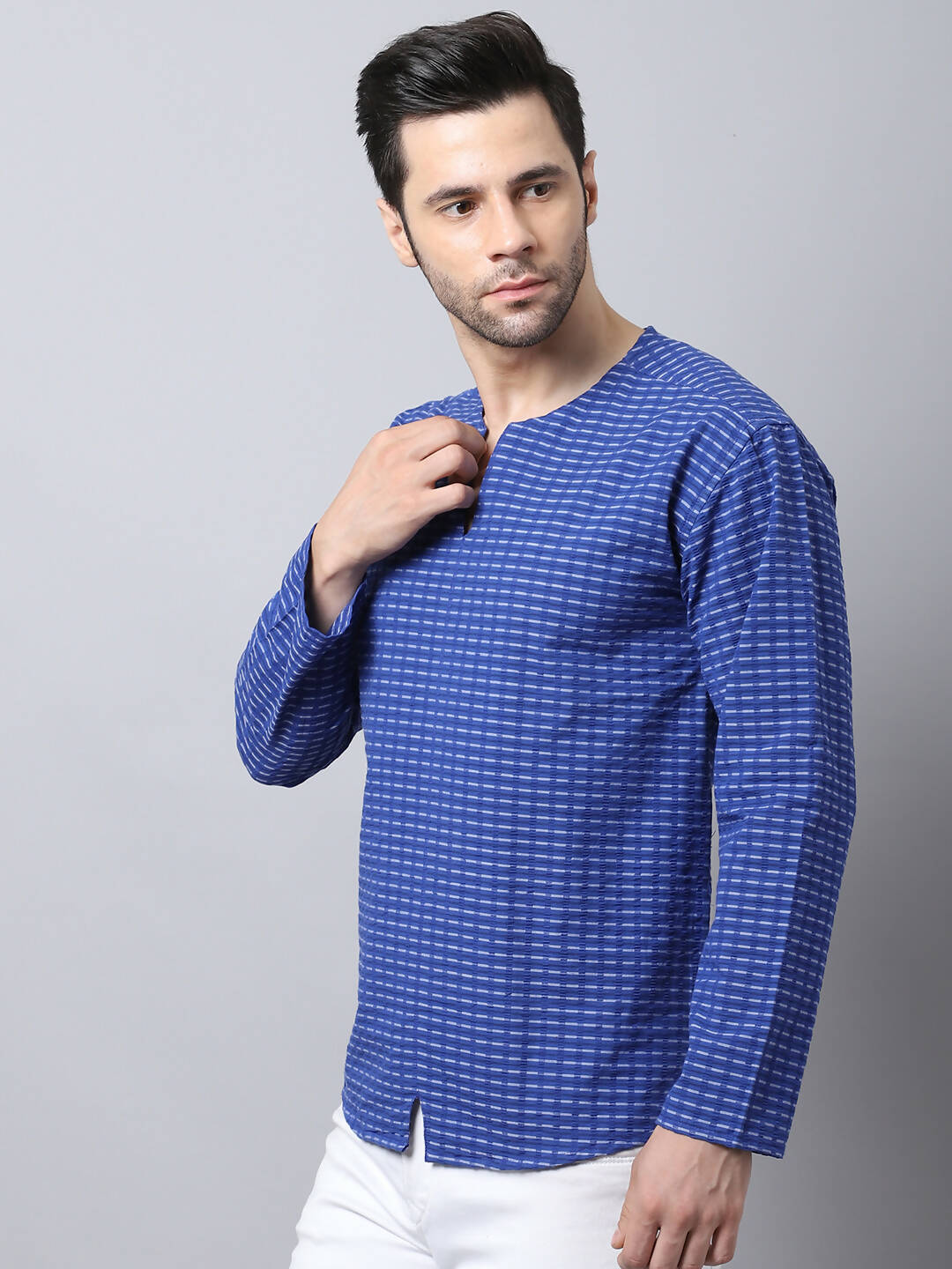 Even Apparels Blue Pure Cotton Round Neck Slit Kurta - Distacart