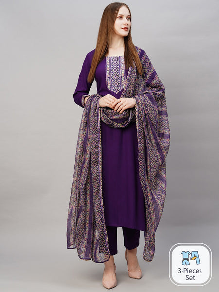 Kalini Women Solid Straight Kurta with Trousers & With Dupatta - Distacart