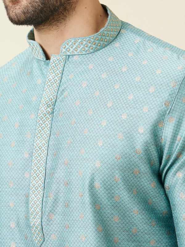 Manyavar Mandarin Collar Woven Design Thread Work Kurta with Pyjamas - Distacart
