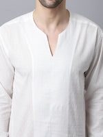 Thumbnail for Even Apparels White Pure Cotton Round Neck Slit Kurta - Distacart