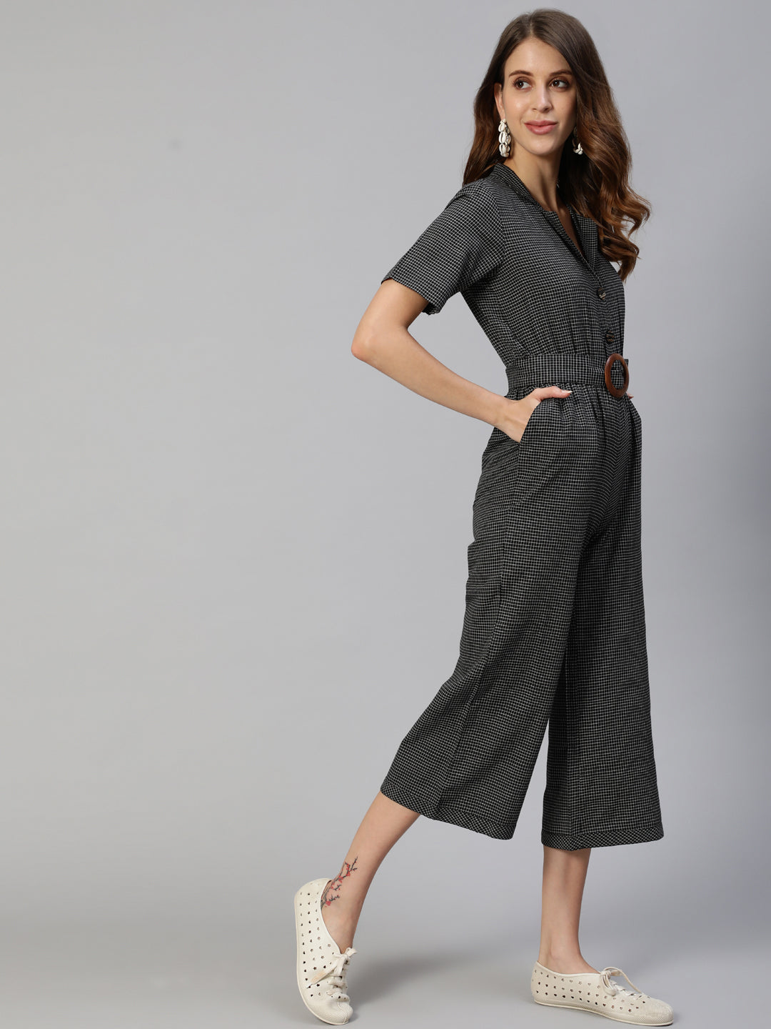 Jaipur Kurti Women Black & White Checked Basic Jumpsuit - Distacart