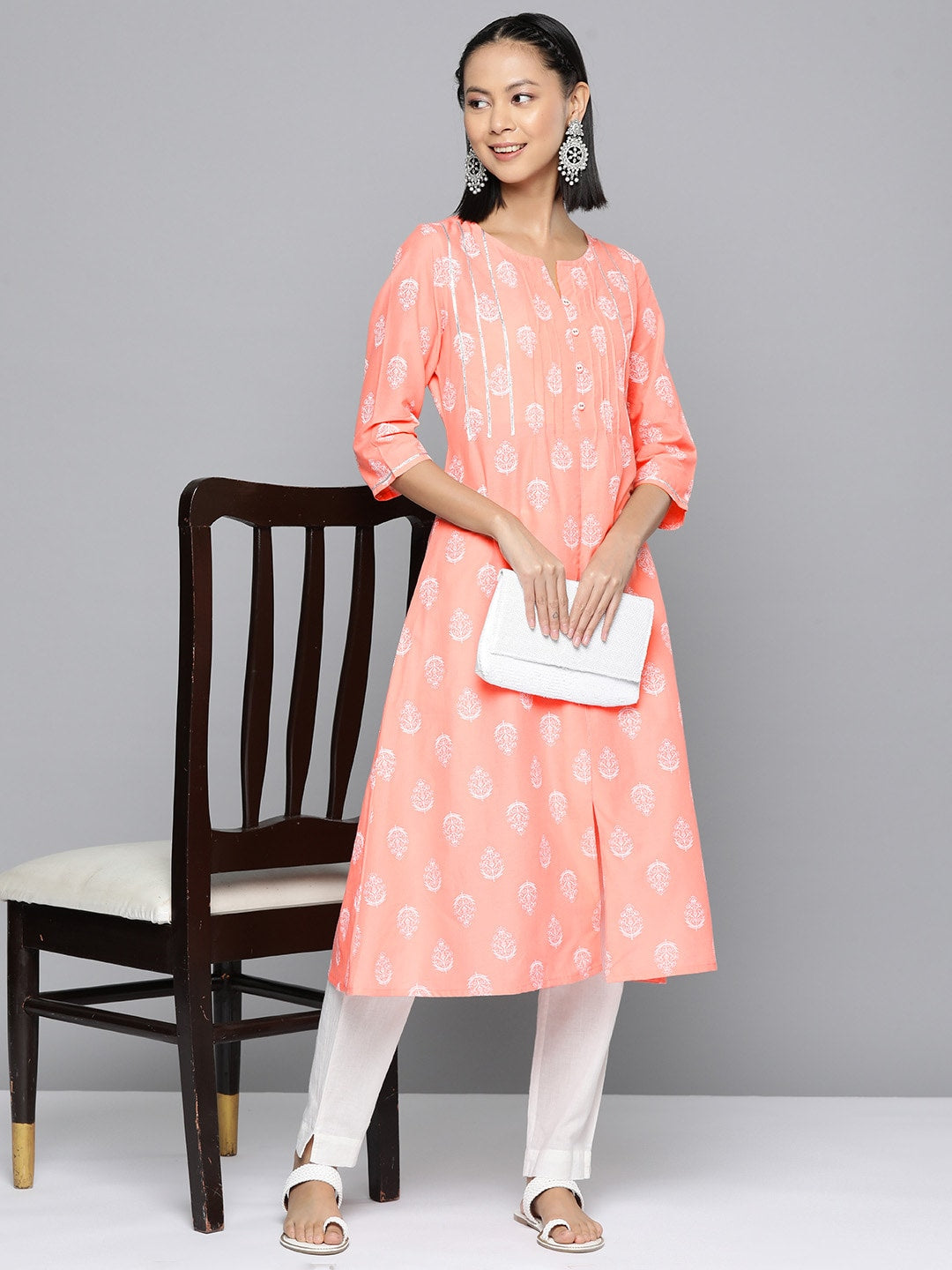 HERE&NOW Ethnic Motifs Printed A-Line Kurta - Distacart