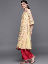 Thumbnail for Biba Women Yellow & Pink Printed Layered Tiered A-Line Kurta - Distacart