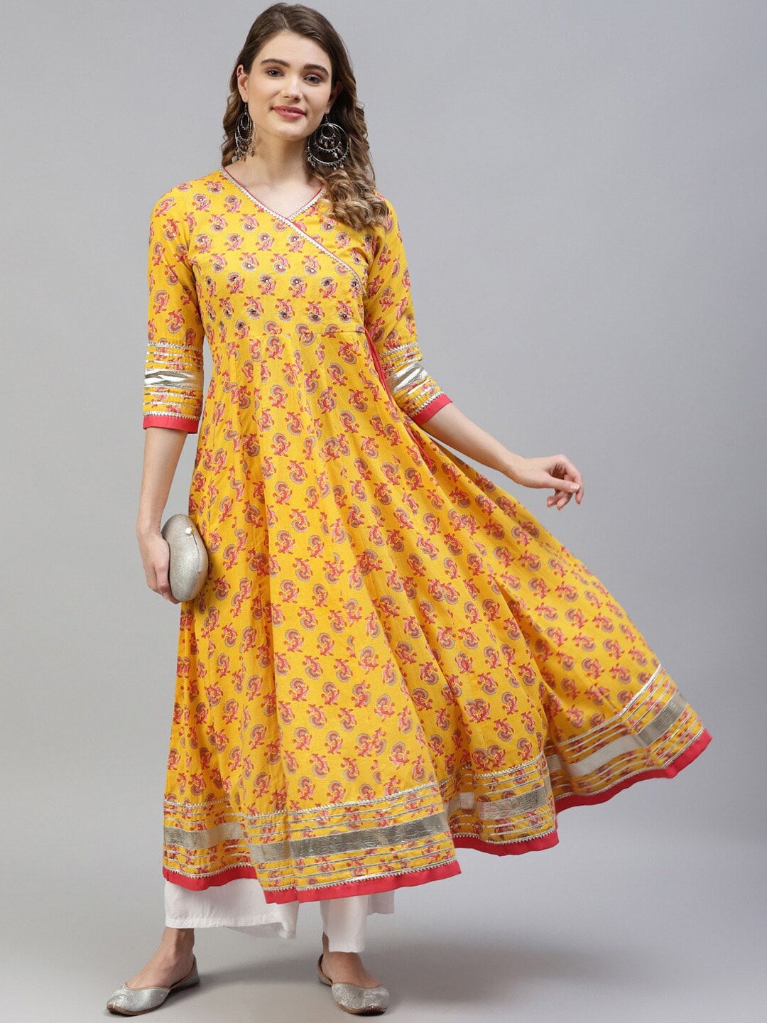 Kalini Women Ethnic Motifs Printed Gotta Patti Indie Prints Anarkali Cotton Kurta - Distacart