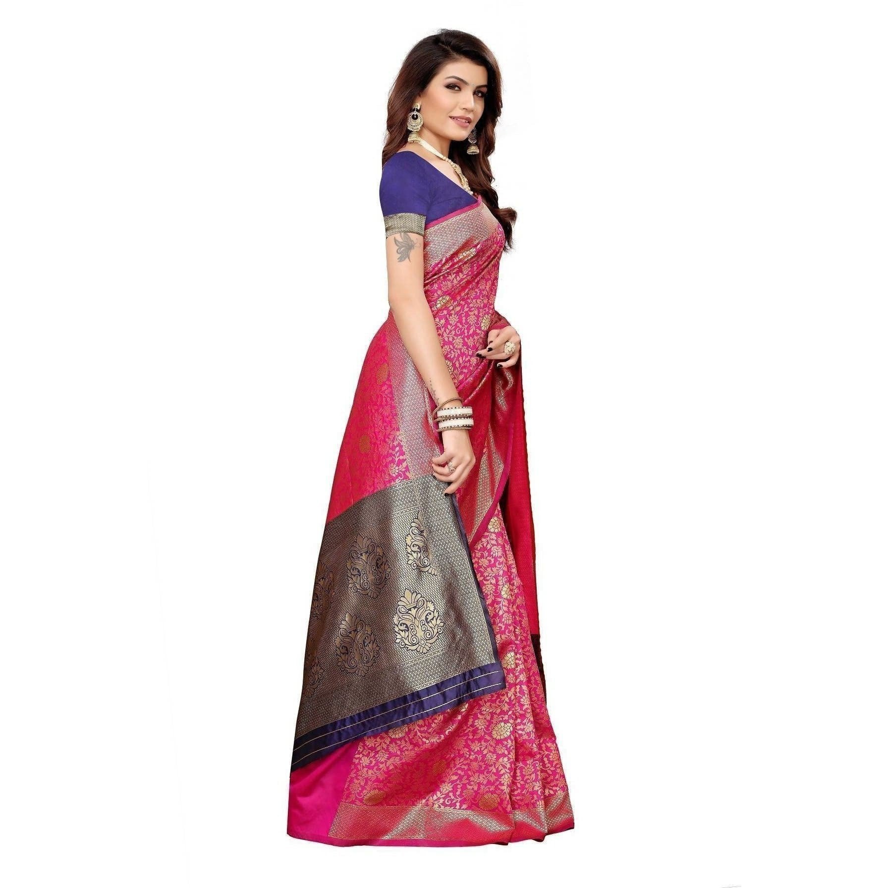 Vamika Banarasi Jaquard Pink Weaving Saree (BANARASI 01)