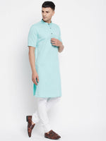 Thumbnail for Even Apparels Green Pure Cotton Men's H/S Kurta With Band Collar - Distacart