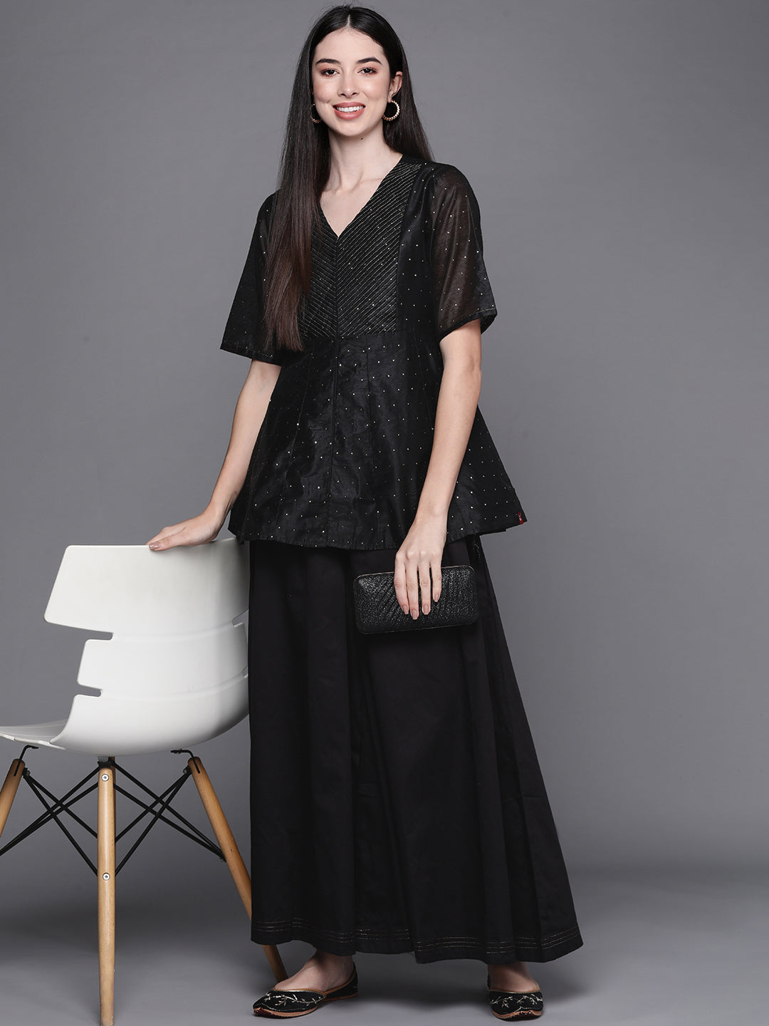 Biba Women Black Embellished Kurti with Palazzos - Distacart