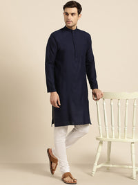 Thumbnail for Sojanya Men Navy Blue Solid Straight Kurta - Distacart