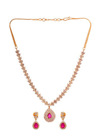 Thumbnail for Saraf RS Jewellery Gold-Plated White & Red American Diamond Studded & Beaded Handcrafted Jewellery Set - Distacart