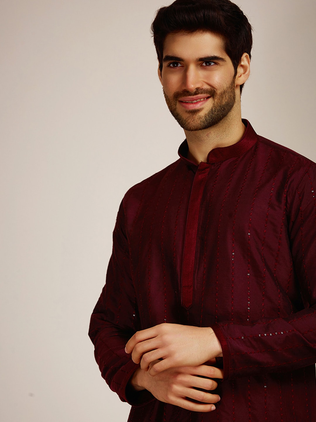 Manyavar Men Striped Sequinned Kurta with Pyjamas - Distacart