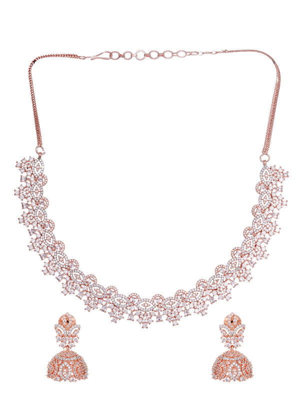Saraf RS Jewellery Rose Gold-Plated & White AD & CZ-Studded Contemporary Jewellery Set - Distacart