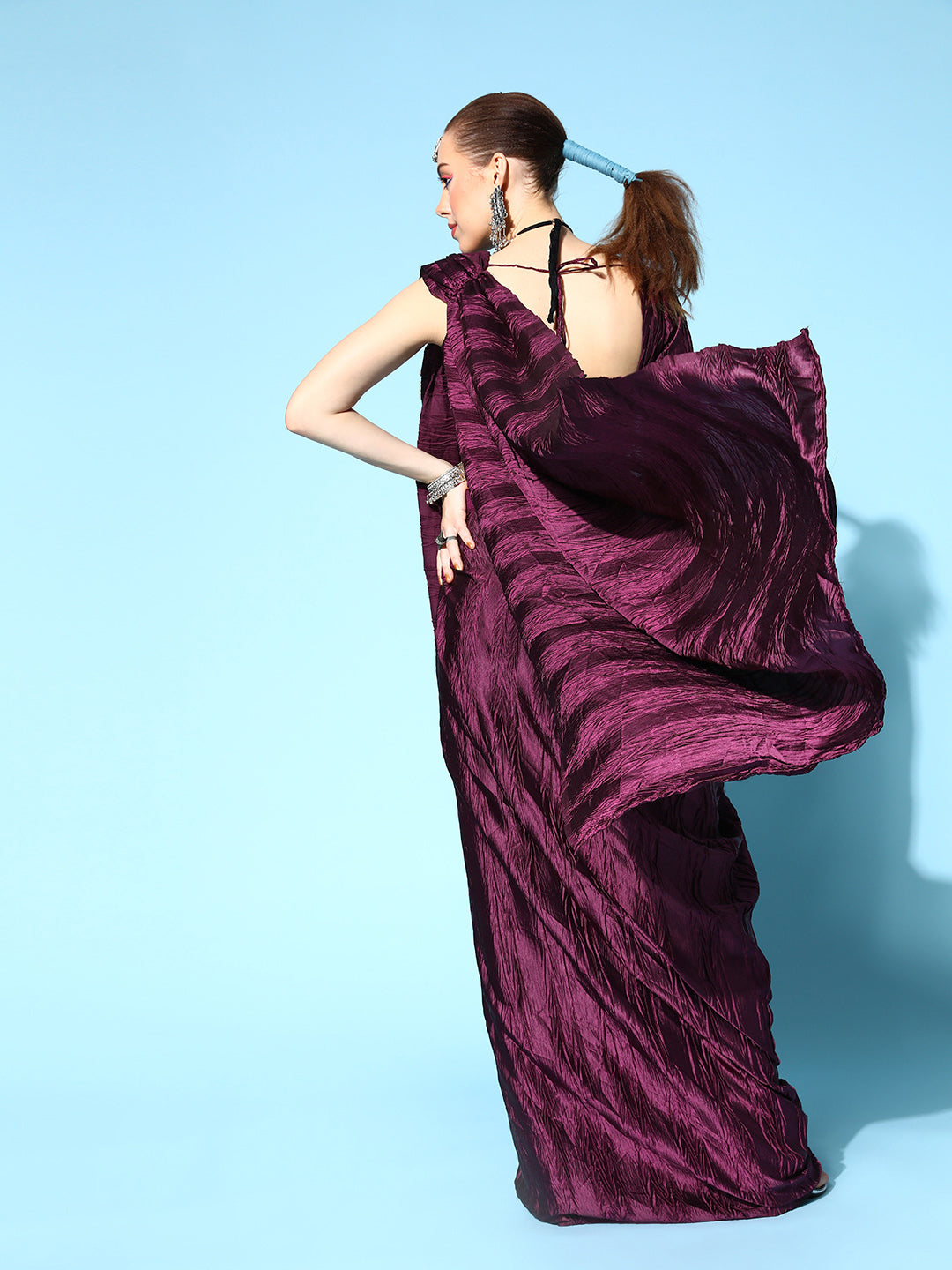 Tikhi Imli Burgundy Accordion Pleated Ready to Wear Saree - Distacart