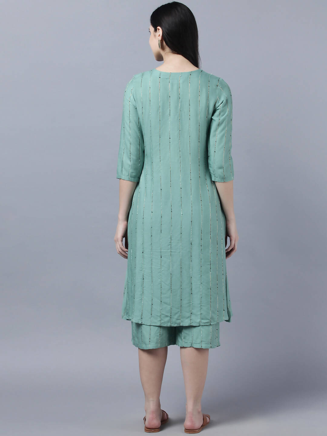 Myshka Women's Stylish Green Cotton 3/4 Sleeve Kurta Palazzo Set - Distacart