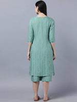 Thumbnail for Myshka Women's Stylish Green Cotton 3/4 Sleeve Kurta Palazzo Set - Distacart
