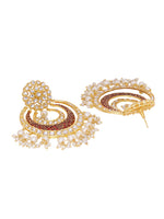 Thumbnail for Shoshaa Red & Off-White Kundan Studded & Beaded Crescent Shaped Chandbalis - Distacart