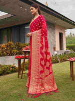 Thumbnail for Tikhi Imli Pink Ethnic Motifs Woven Design Zari Saree - Distacart