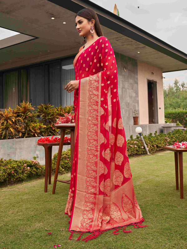 Tikhi Imli Pink Ethnic Motifs Woven Design Zari Saree - Distacart