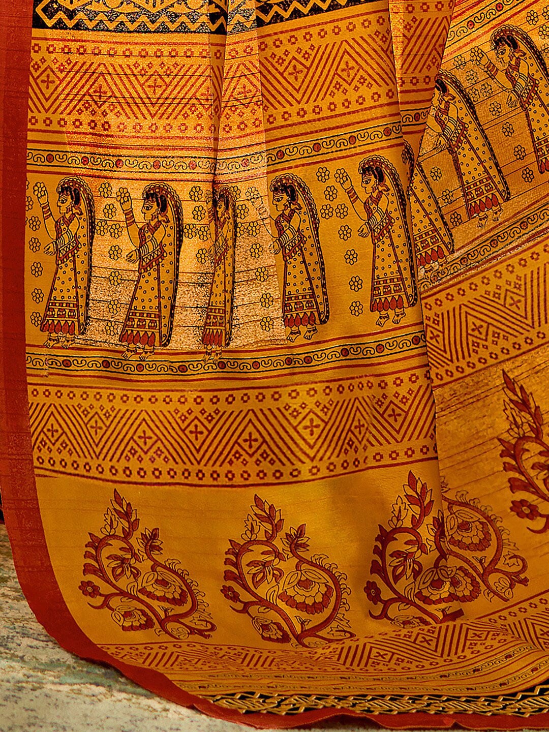 Saree Mall Mustard & Maroon Ethnic Motifs Printed Bhagalpuri Sarees - Distacart