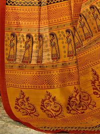 Thumbnail for Saree Mall Mustard & Maroon Ethnic Motifs Printed Bhagalpuri Sarees - Distacart