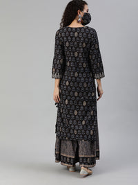 Thumbnail for Ishin Women Black Beige Printed Sequinned Gotta Patti Kurta Set - Distacart