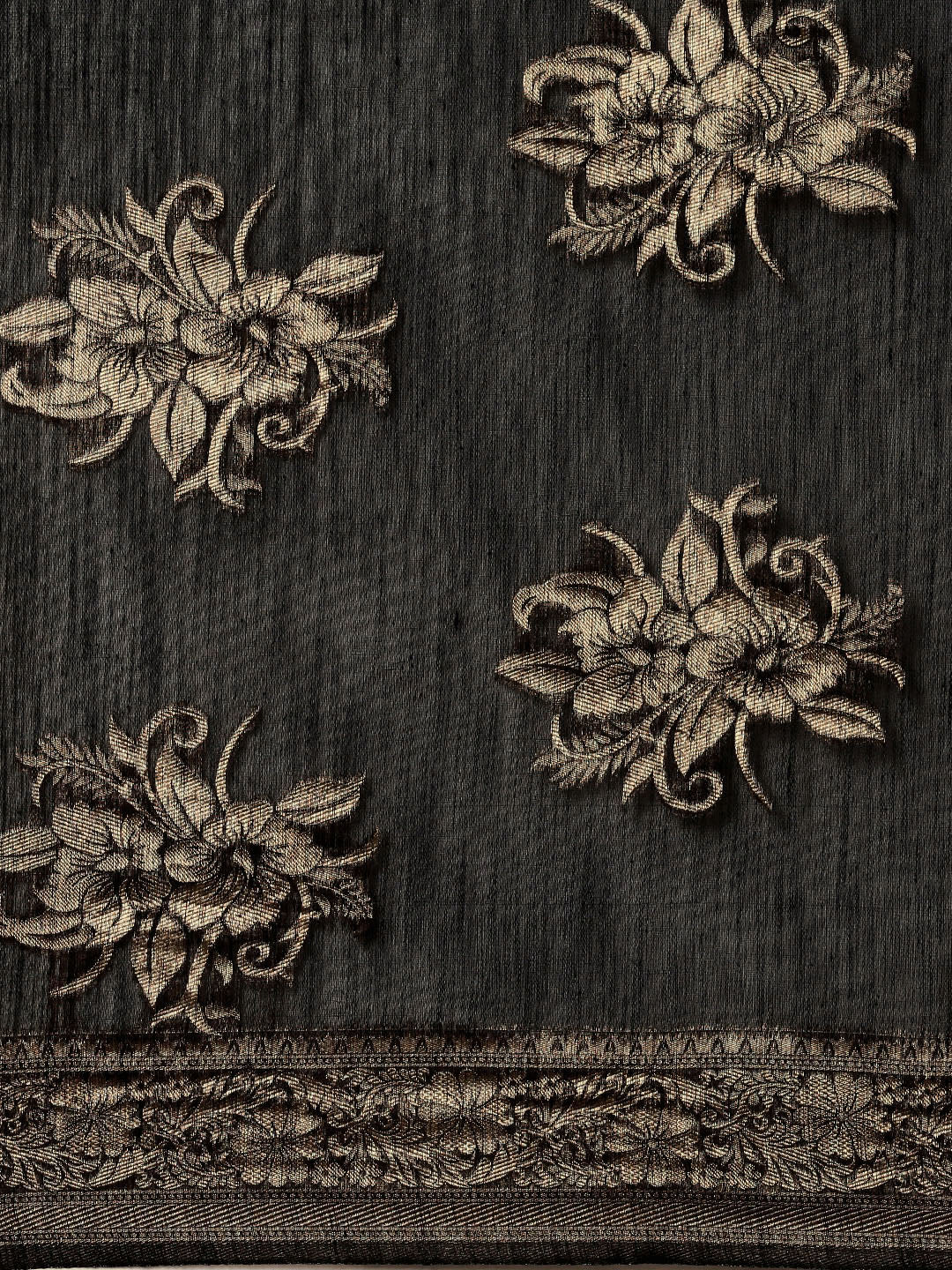 Saree Mall Black Floral Linen Blend Banarasi Saree - Distacart