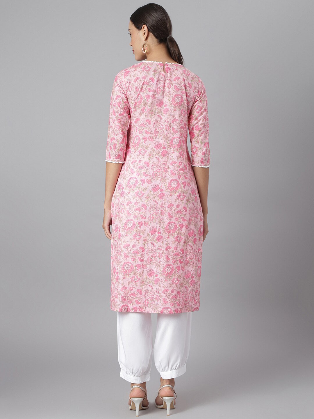 Khushal K Women Pink Floral Printed Cotton Kurta - Distacart