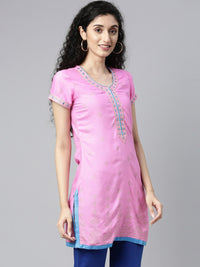 Thumbnail for Souchii Pink Embroidered Pastels Kurta - Distacart