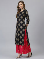Thumbnail for Khushal K Women Black & Gold-Toned Printed Kurta with Palazzos - Distacart