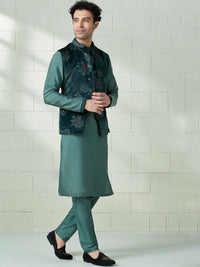 Thumbnail for Manyavar Mandarin Collar Kurta with Pyjamas & Nehru Jacket - Distacart