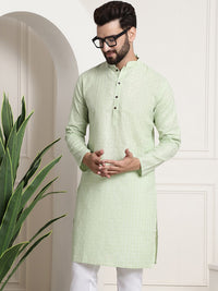 Thumbnail for Sojanya Men Green Dobby Checked Straight Kurta - Distacart