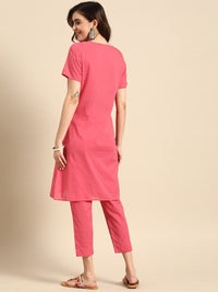 Thumbnail for Sangria V-Neck Lace Detail Kurta with Trousers - Distacart