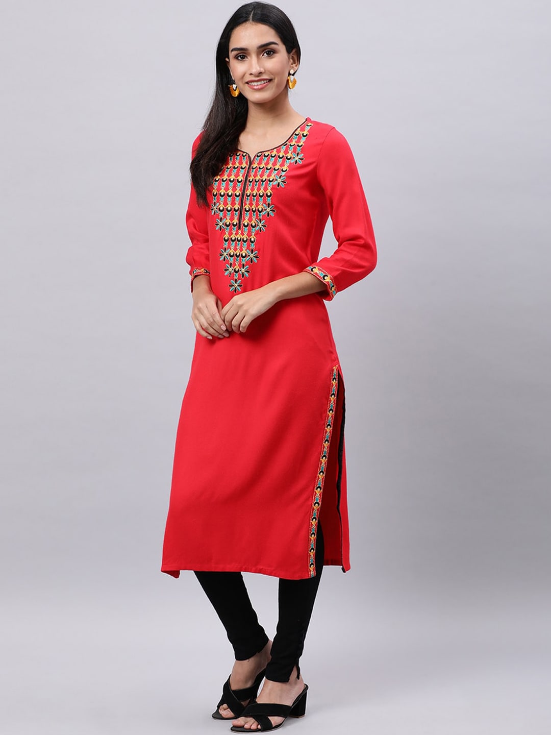 Souchii Red Yoke Design Thread Work Grandeur & Majestic Artwork Kurta - Distacart