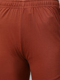 Thumbnail for Biba Women Rust Brown & Golden Pure Cotton Printed Kurta with Leggings & Dupatta - Distacart