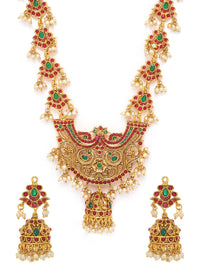 Thumbnail for Rubans Women Gold-Plated & Green Faux Ruby Studded Handcrafted Jewellery Set - Distacart
