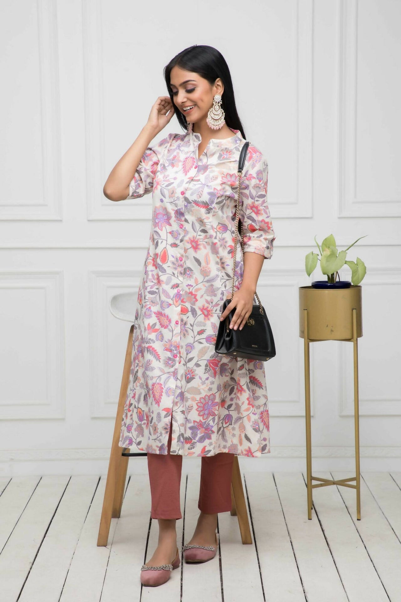 Myshka Women Cotton A-Line Round Neck Multi Floral Kurtas - Distacart