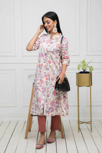 Thumbnail for Myshka Women Cotton A-Line Round Neck Multi Floral Kurtas - Distacart