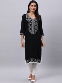 Thumbnail for Souchii Black Ethnic Motifs Yoke Design Thread Work Grandeur & Majestic Artwork Kurta - Distacart