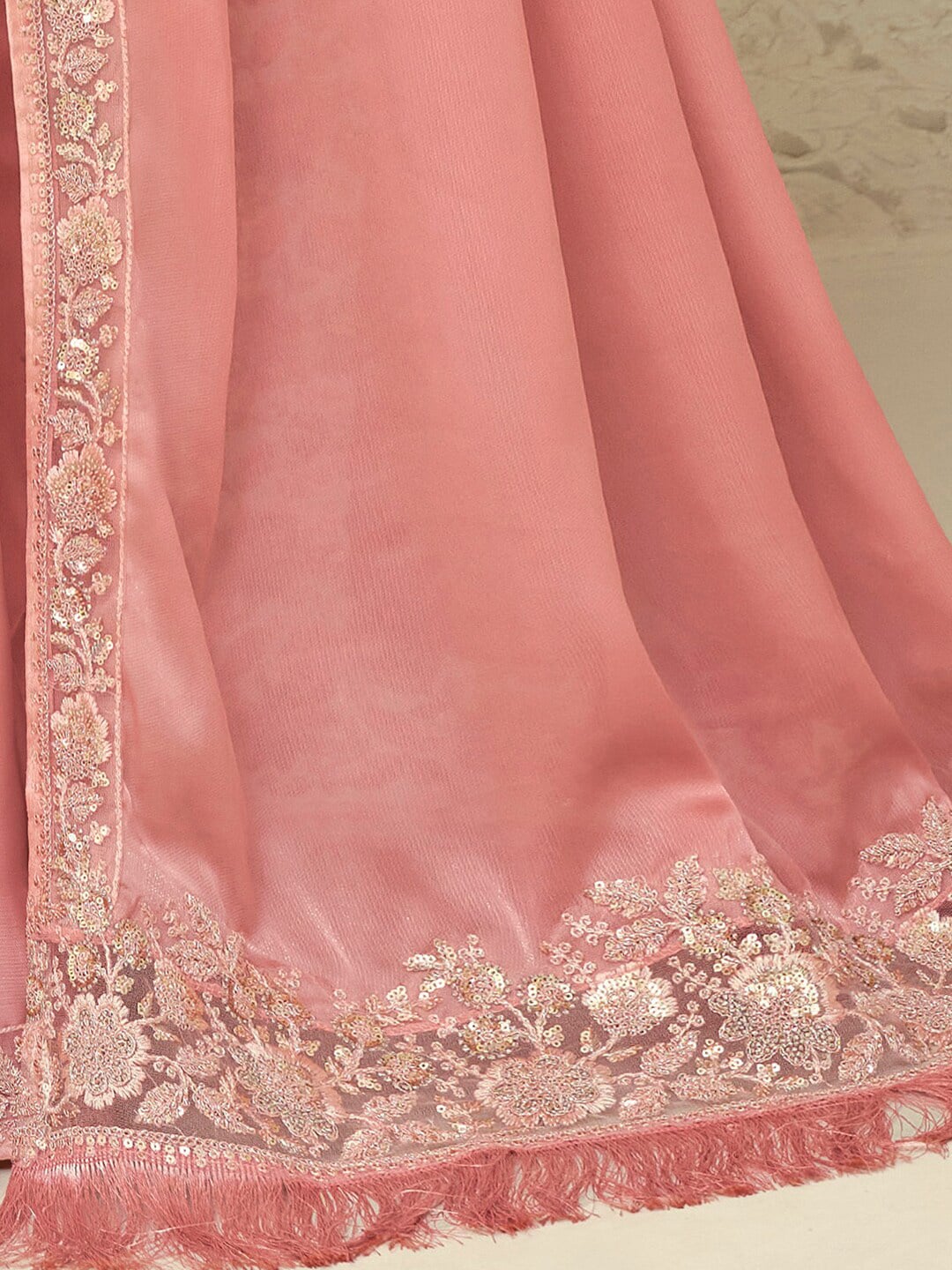 Mitera Pink & Gold-Toned Embroidered Pure Georgette Saree - Distacart