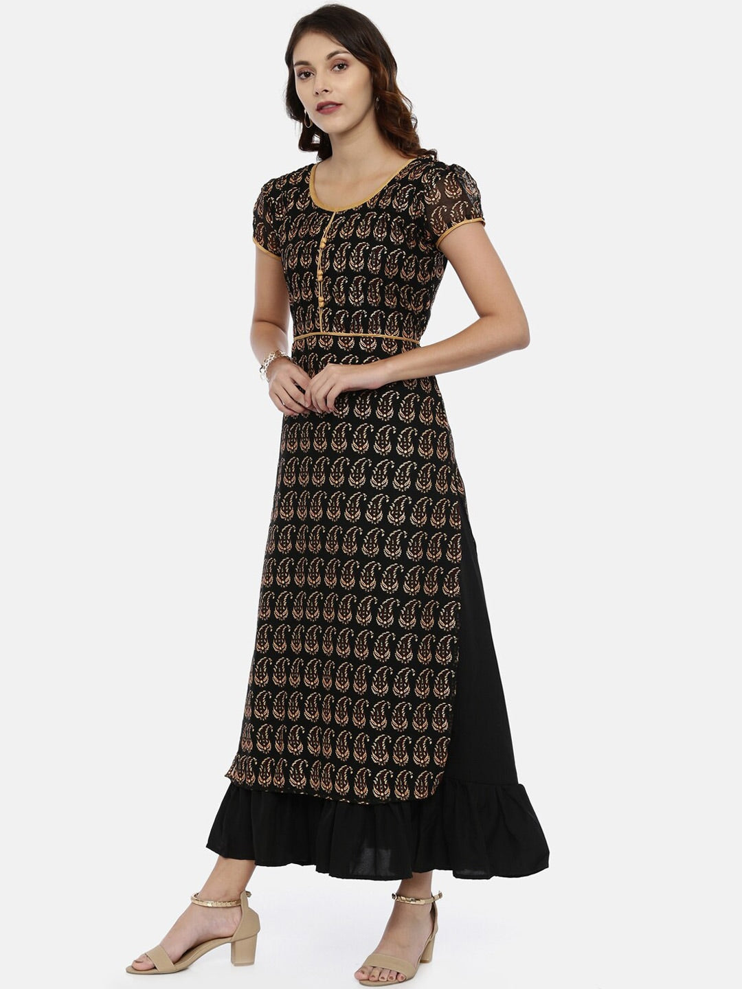 Souchii Black & Yellow Printed Maxi Dress - Distacart
