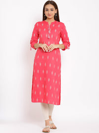 Thumbnail for HERE&NOW Pink Mandarin Collar Ethnic Motifs Printed Pure Cotton Kurta - Distacart