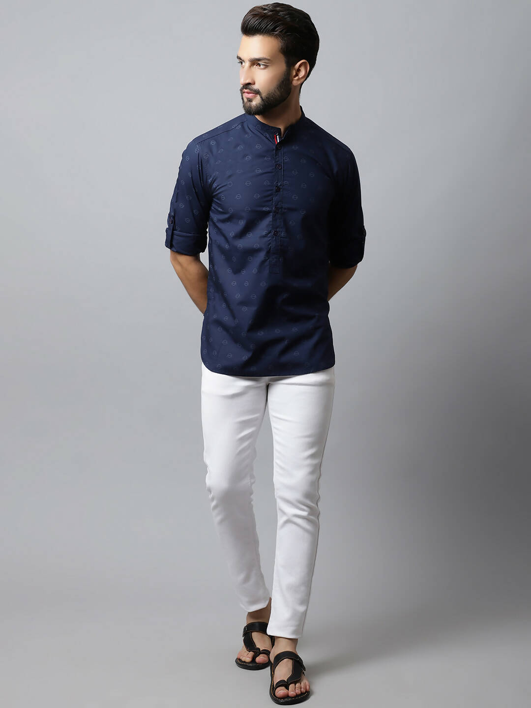 Even Apparels Navy blue Color Pure Cotton Men's Kurta With Band Collar (PRT1184) - Distacart